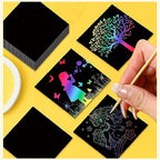 Red Rainbow Scratch Art Paper Notes 200 Sheets 2 Pack with Wooden Styluses for Kids DIY Drawing Mess-Free Creative Toy for Local Home and School Activities