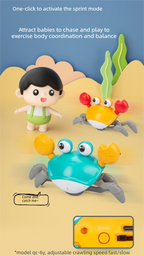 Electric Induction Crawling Crab Baby Toy Interactive Obstacle Avoidance Moving Pet with Music & Light USB Rechargeable Tummy Time Gift Sky Green
