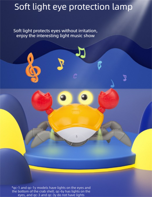 Electric Induction Crawling Crab Baby Toy Interactive Obstacle Avoidance Moving Pet with Music & Light USB Rechargeable Tummy Time Gift Sky Green