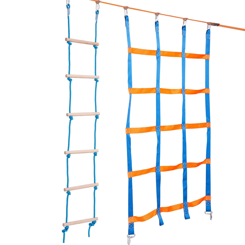 VEVOR Ninja Warrior Obstacle Course for Kids, 2 x 17m Weatherproof Slacklines, 227kg Weight Capacity Monkey Line, Outdoor Playset Equipment, Backyard Toys Training Equipment Set with 12 Obstacles