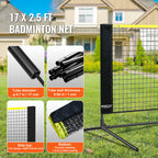 VEVOR 17ft Height-Adjustable Badminton, Volleyball, Pickleball & Tennis Net with Stand & Carry Bag