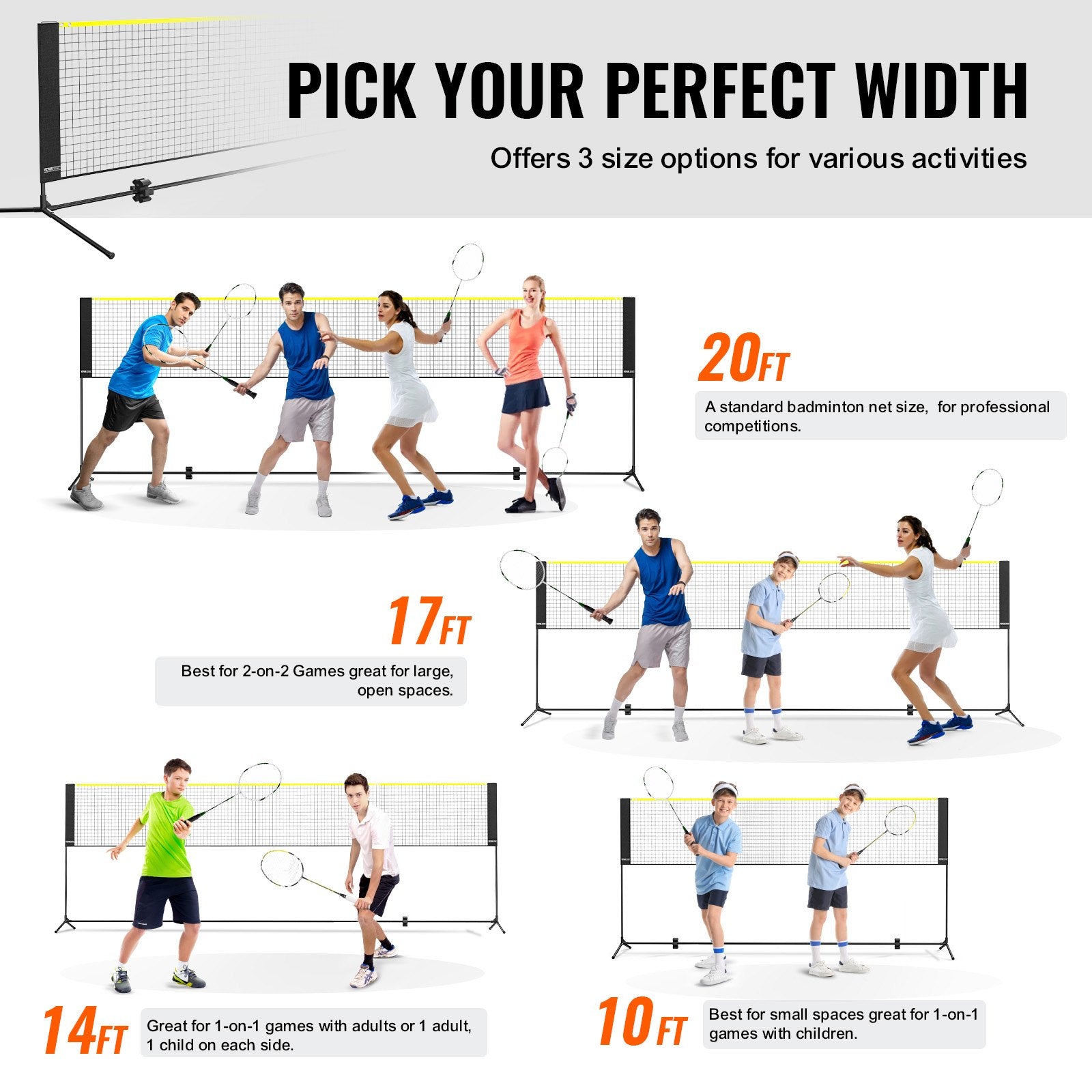 VEVOR 6.09m/20ft Badminton Net Set Outdoor Portable Volleyball Pickleball Tennis Net