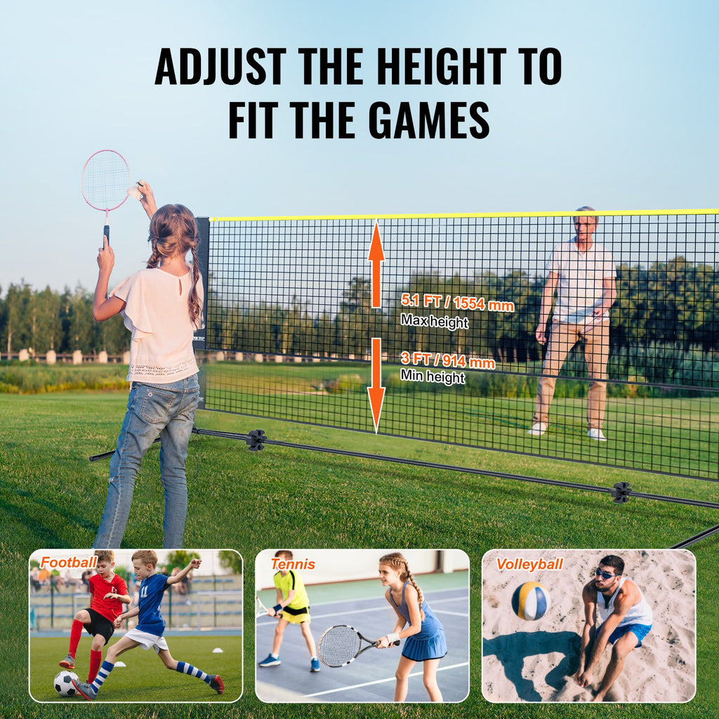 VEVOR 6.09m/20ft Badminton Net Set Outdoor Portable Volleyball Pickleball Tennis Net