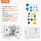 VEVOR Kitchen Playset Kids Pretend Cooking Play Toy 24 Piece Accessories White.