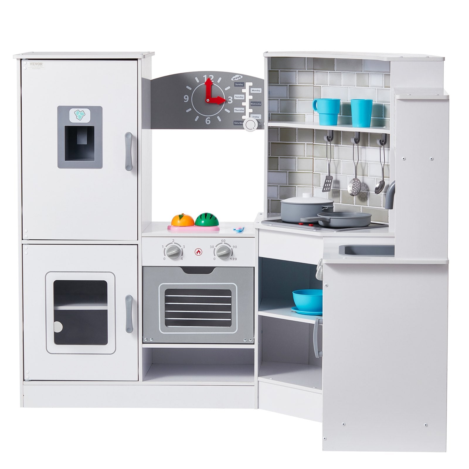 VEVOR Kitchen Playset Kids Pretend Cooking Play Toy 24 Piece Accessories White